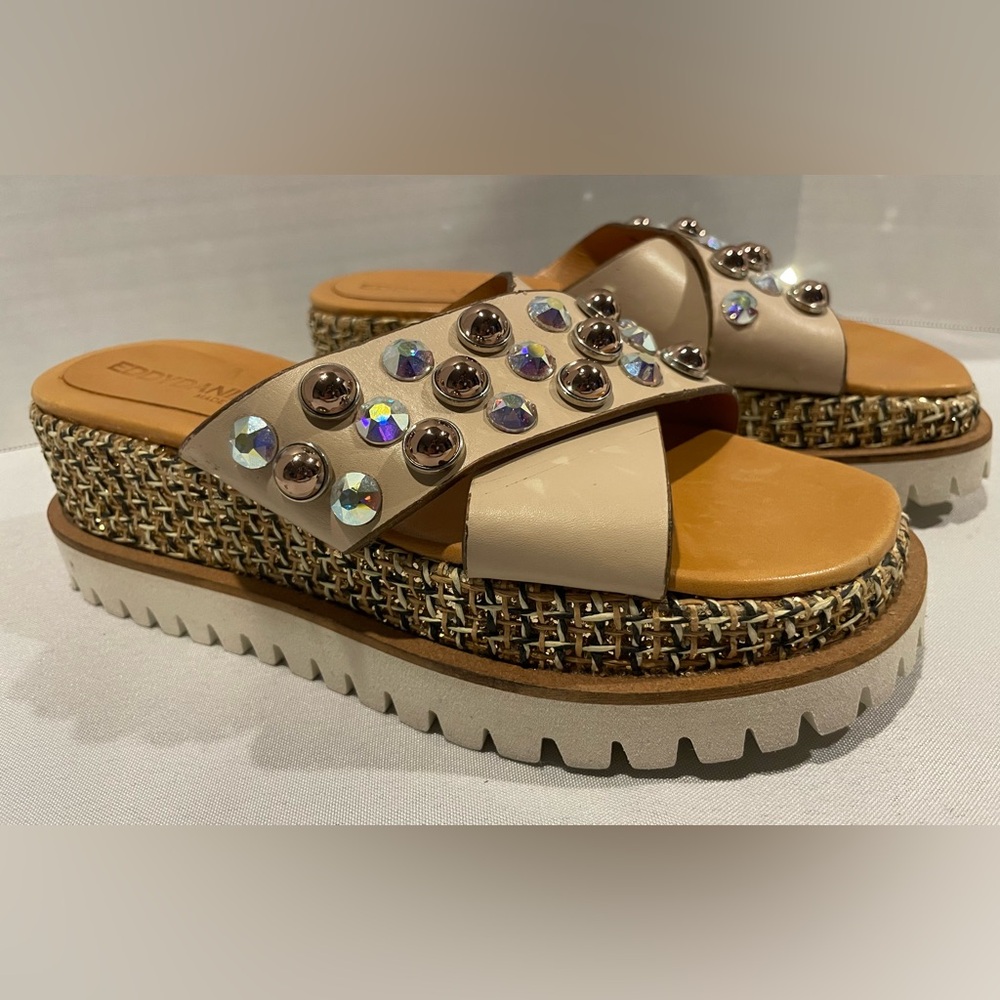 EDDY DANIELE Platform Diamond Studded Tan Leather Sandals Women’s 7 (37)